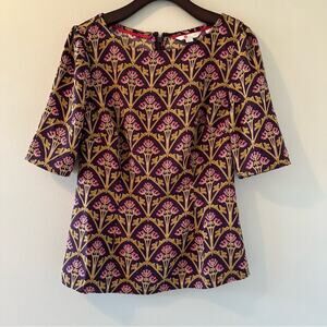 Boden Floral Blouse in Purple and Gold